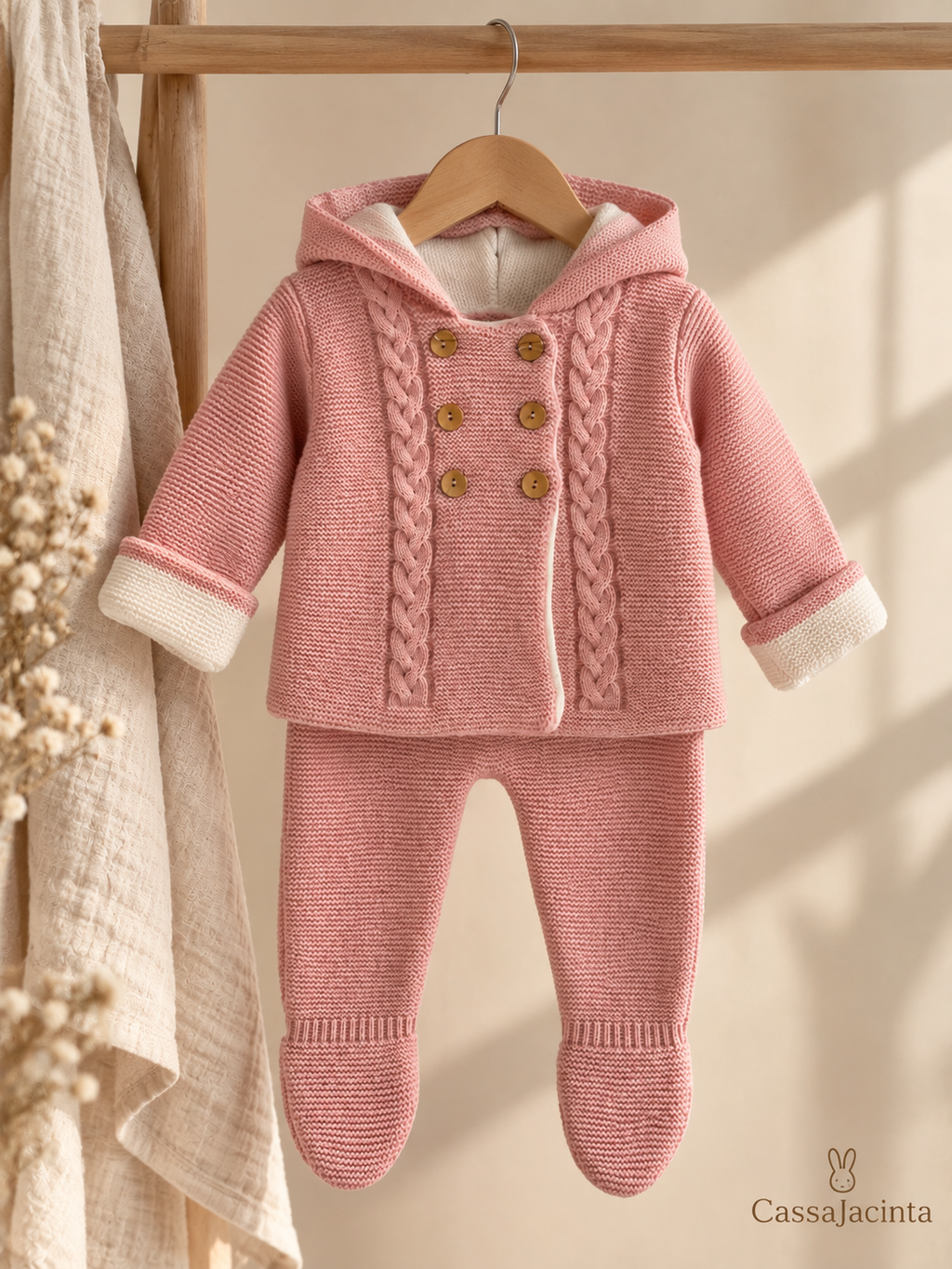 Conjunto Ari de punto pantalón y chaqueta Rosa empolvado