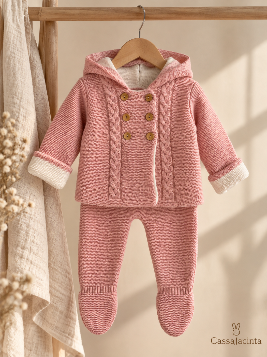 Conjunto Ari de punto pantalón y chaqueta Rosa empolvado