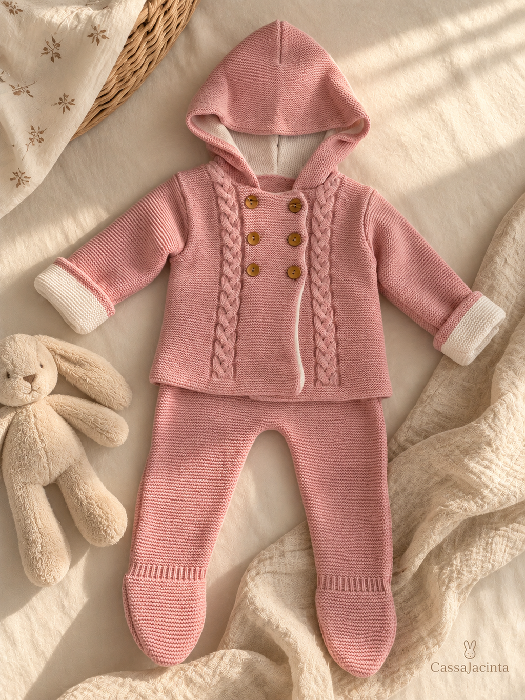 Conjunto Ari de punto pantalón y chaqueta Rosa empolvado