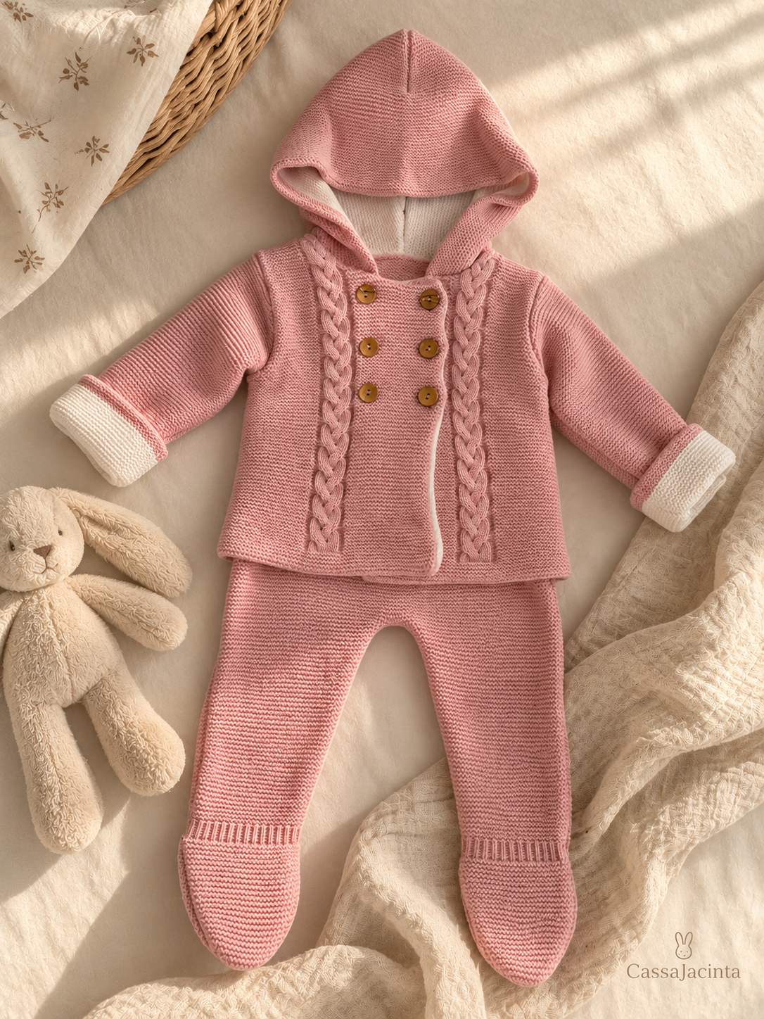 Conjunto Ari de punto pantalón y chaqueta Rosa empolvado
