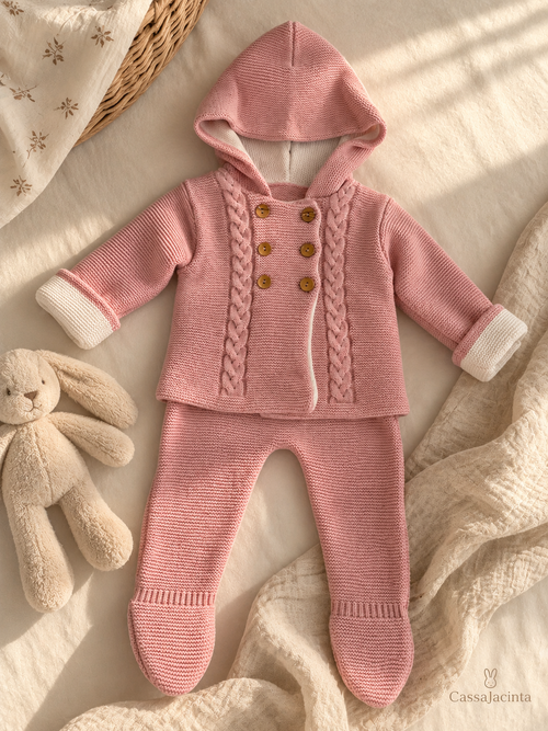 Conjunto Ari de punto pantalón y chaqueta Rosa empolvado