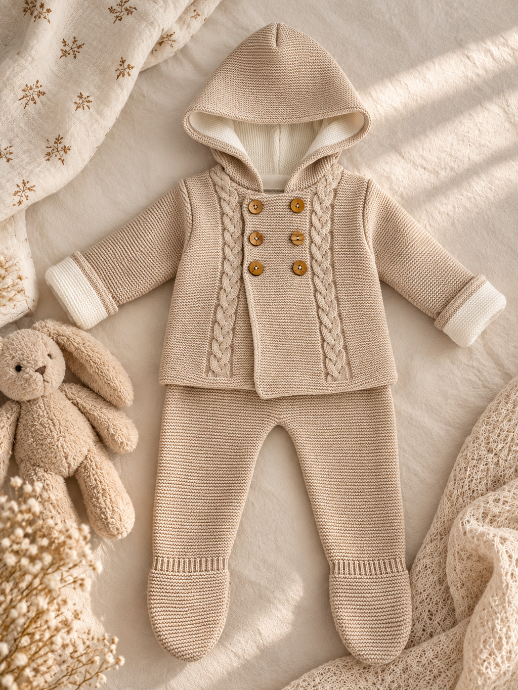 Conjunto Dulce Beige de Punto pantalón y chaqueta
