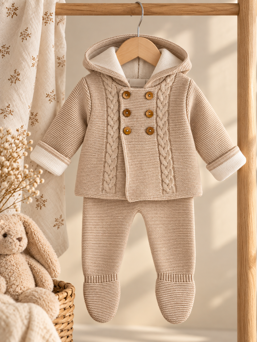 Conjunto Dulce Beige de Punto pantalón y chaqueta