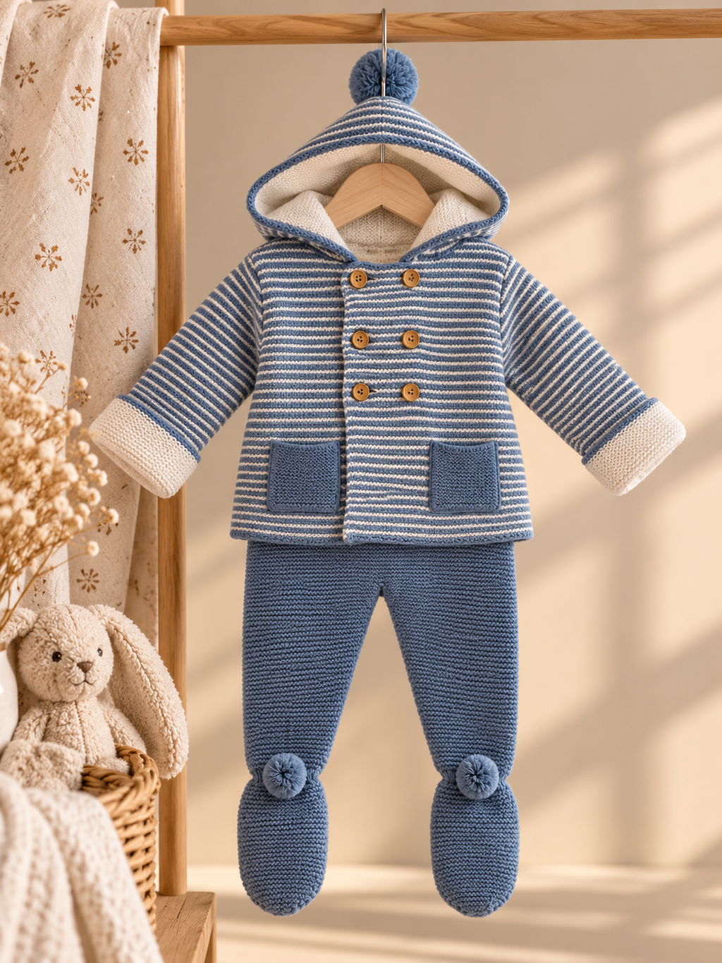 Conjunto de punta rayas azul de pantalón y chaqueta