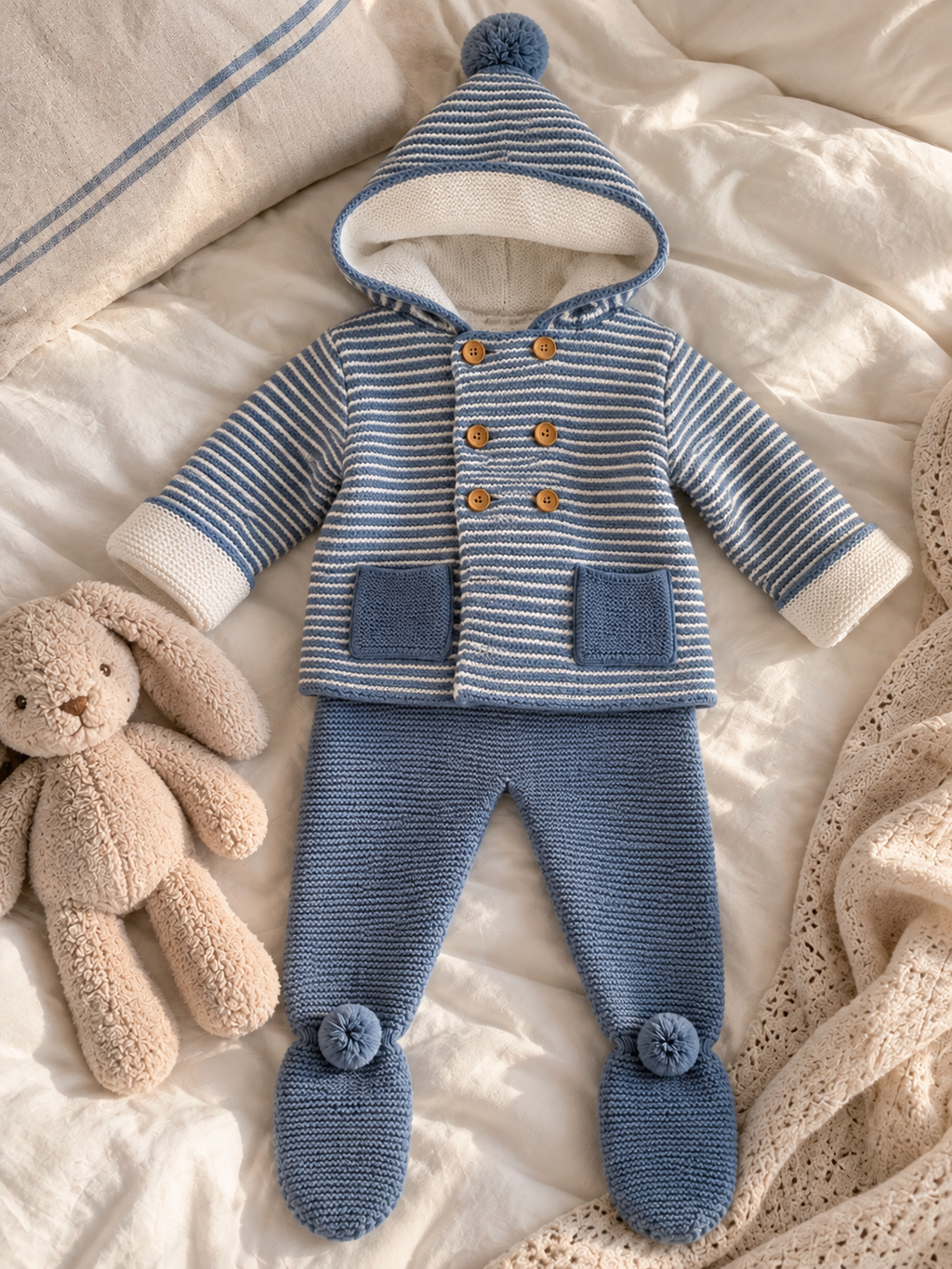 Conjunto de punta rayas azul de pantalón y chaqueta